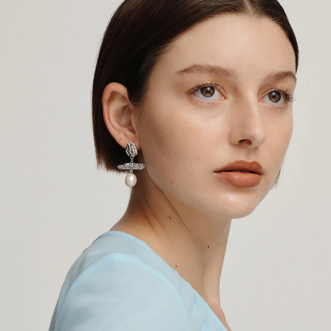 Capri Pearl Earrings - Silver - Image 3