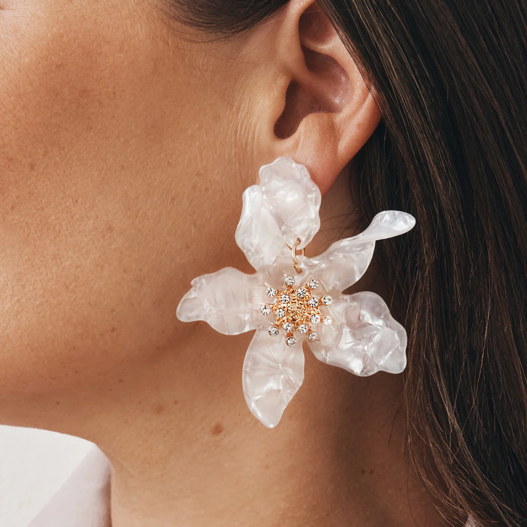 Fleur Statement Flower Earrings (White) - Image 4