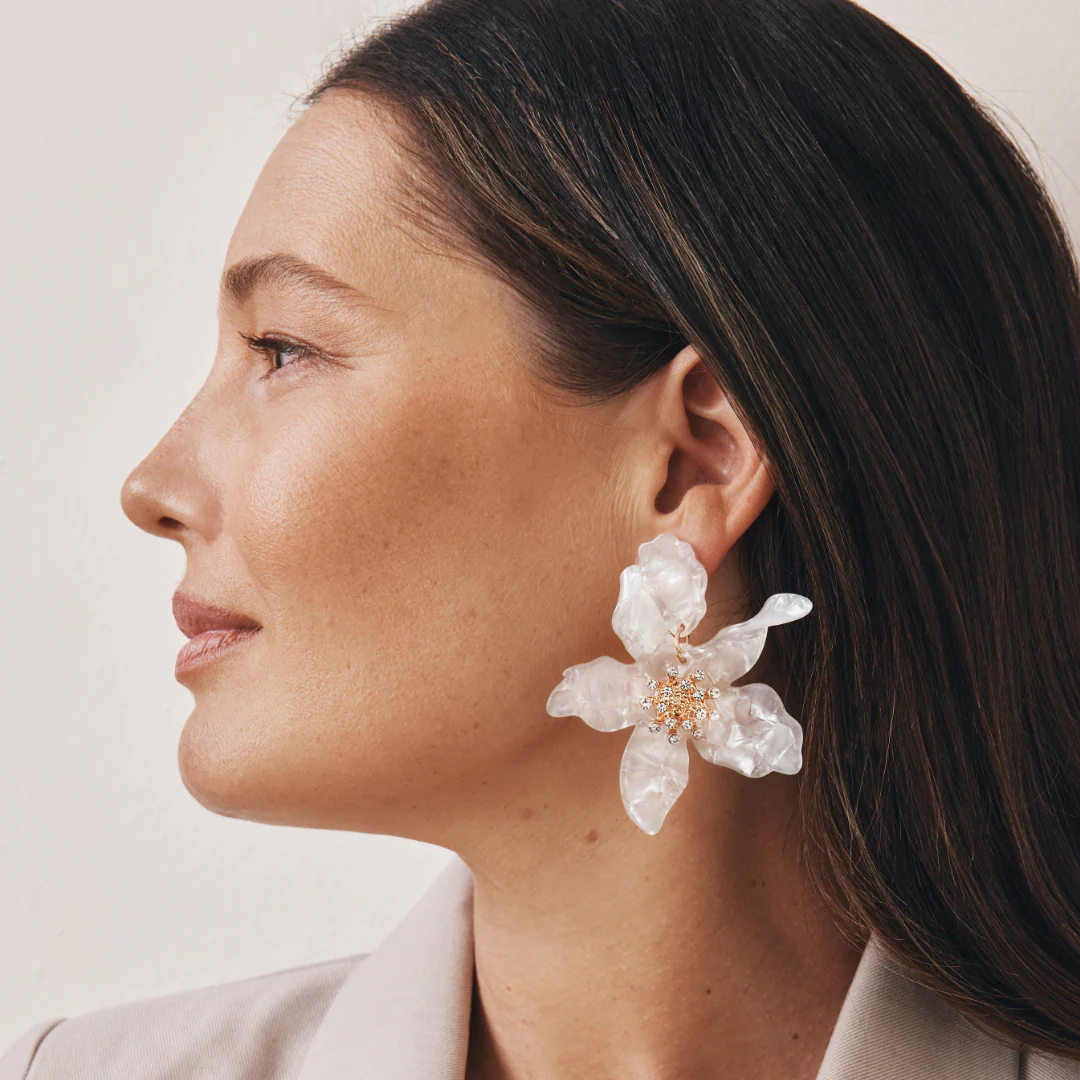 Fleur Statement Flower Earrings (White) - Image 5