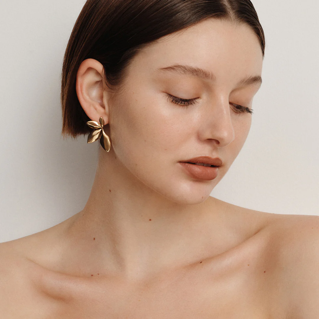 Flower Earrings - Gold - Image 3