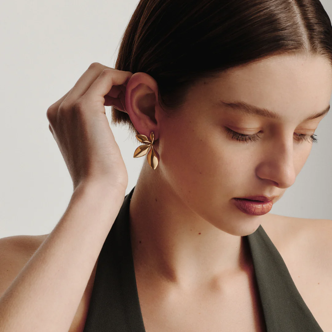 Flower Earrings - Gold - Image 4