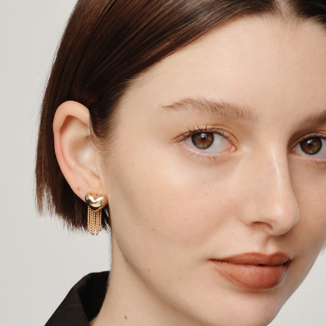 Paris Puffed Heart Earrings - Gold - Image 3