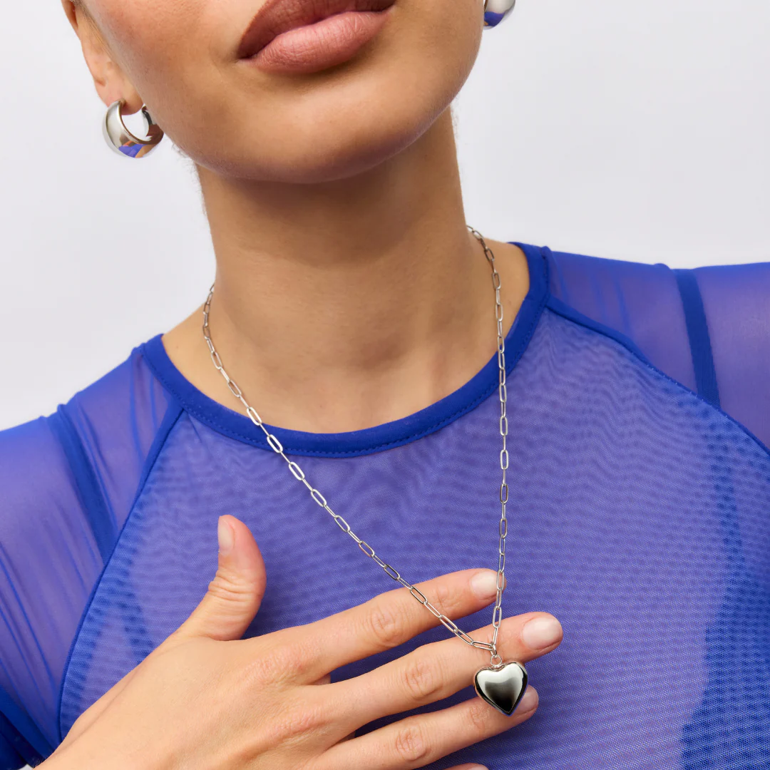 Ella Puffy Heart Necklace (Silver) - Image 4