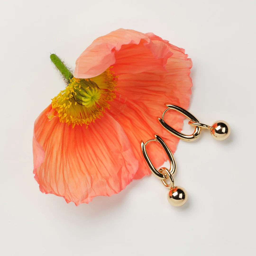 Sphere Hoop Earrings - Gold - Image 4