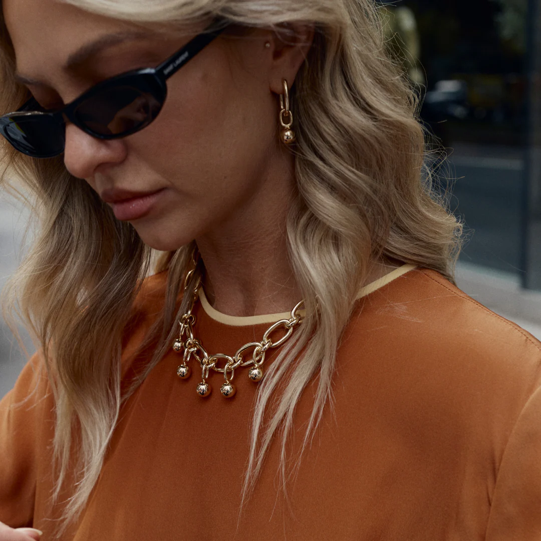 Sphere Chain Necklace - Gold - Image 5