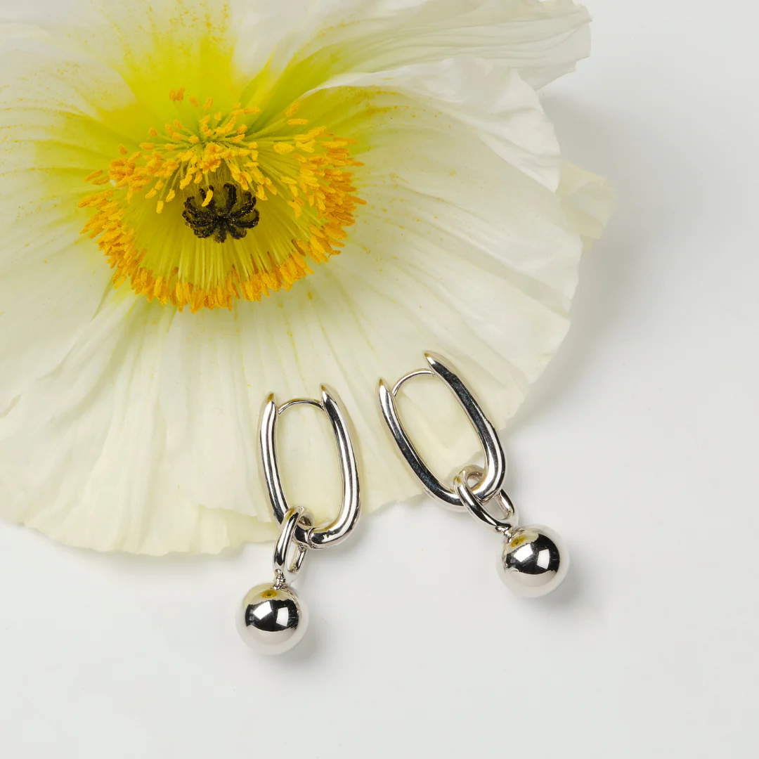 Sphere Hoop Earrings - Silver - Image 9
